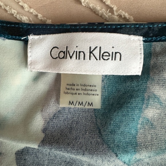 Calvin Klein Teal Floral Cowl Neck Sleeveless Blouse Top M Medium Workwear Blue - Picture 14 of 15